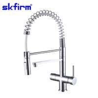 Spring type 3 way faucet pure water and hot cold mixer brass chrome