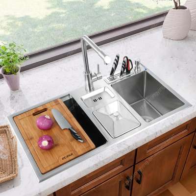 1921R sink stainless steel,Multifunctional kitchen sink-double bowls round 304 stainless steel kitchen hand fabricated sink