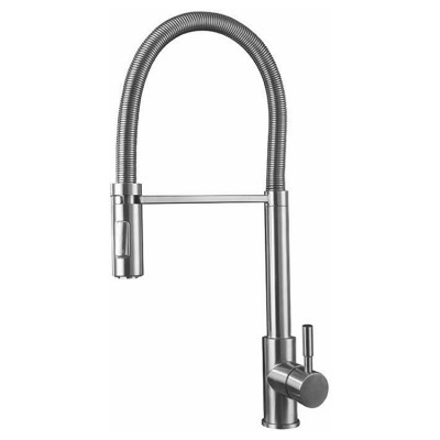 Fyeer Round Spray Brass Pull Down Kitchen Faucet with Black Handle